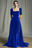 Olive A-Line Square Neck Velvet Long Formal Dress