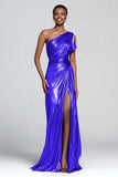 Brown Metallic Sheath One Shoulder Long Formal Dress