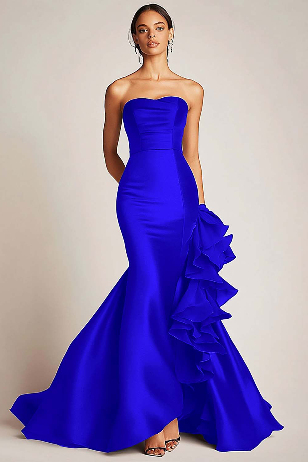 Strapless Black Mermaid Satin Formal Dress