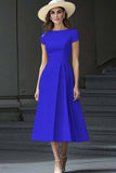 Light Yellow Satin A Line Boat Neck Long Work Dress