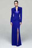 Black 2 Piece Peak Lapel Work Dress with Slit