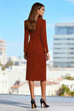 Black Pencil Midi Peak Lapel Work Dress