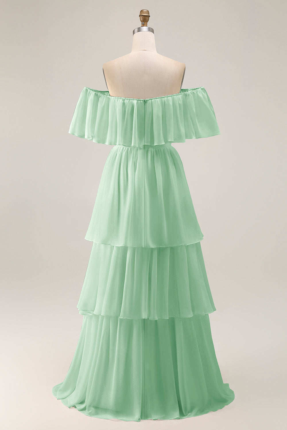 White Ruffled Off the Shoulder Chiffon A Line Wedding Dress