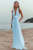 White Sheath Halter Ruched Long Formal Dress with Flower