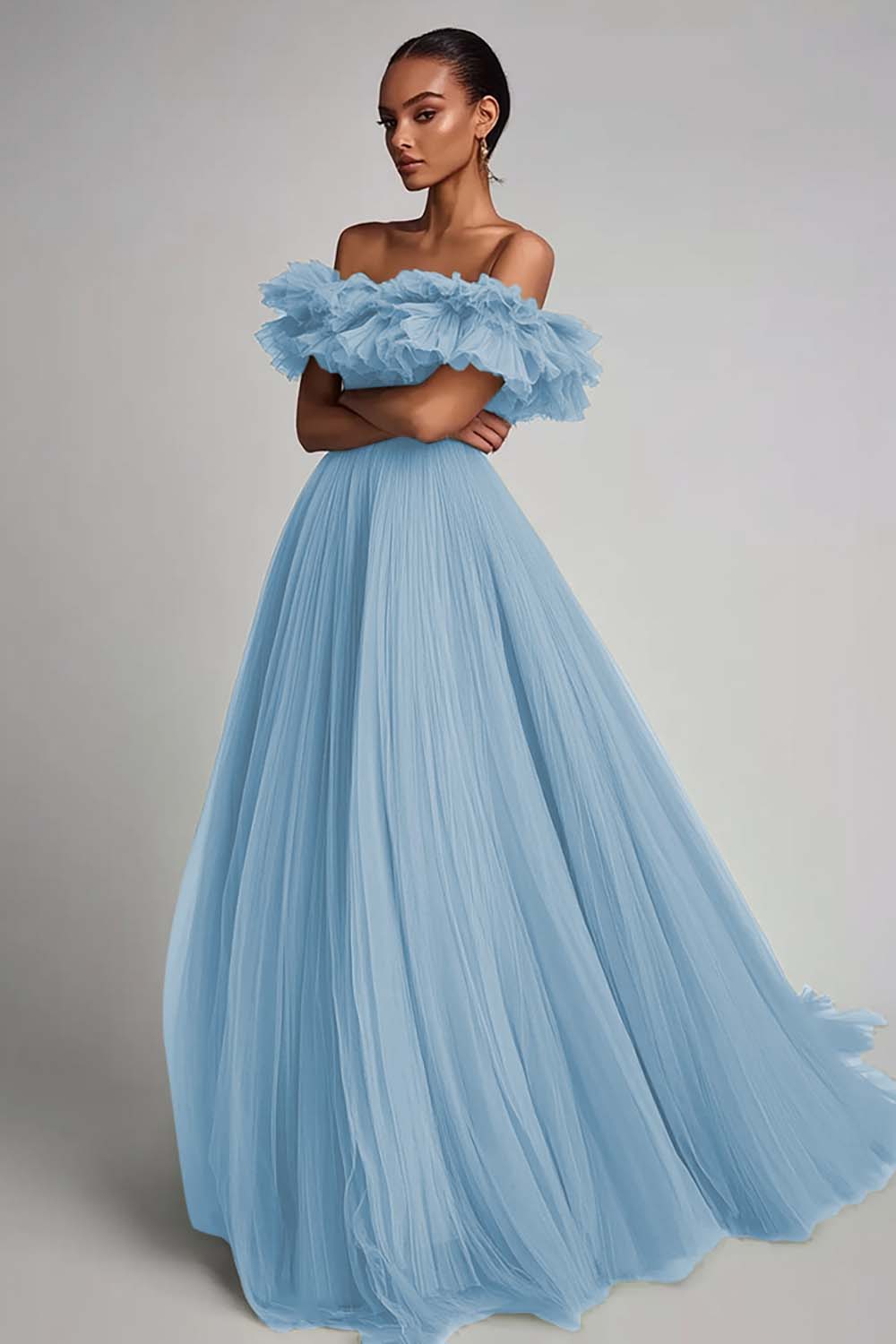 Dusty Sage Ruffled Strapless A Line Formal Dress