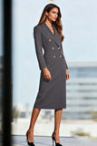 Black Pencil Midi Peak Lapel Work Dress