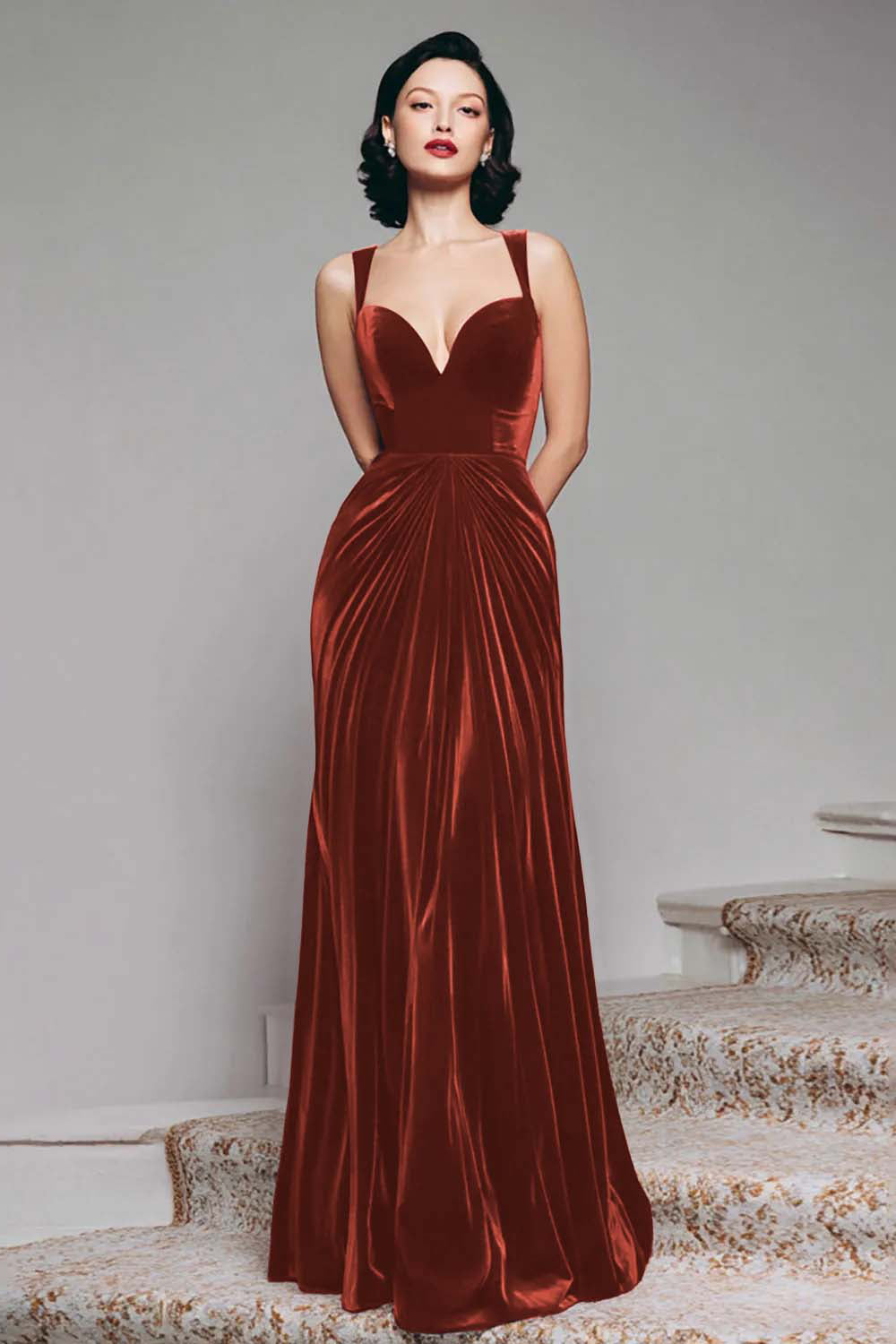 Black Velvet A-Line Long Formal Dress