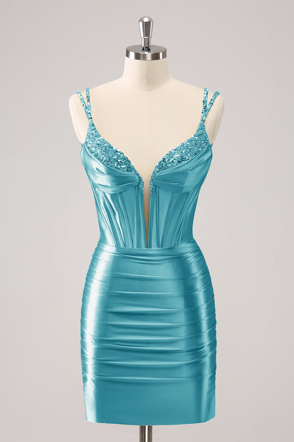 Golden Spaghetti Straps Bodycon Corset Homecoming Dress with Sequins