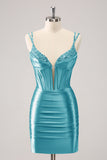 Golden Spaghetti Straps Bodycon Corset Homecoming Dress with Sequins