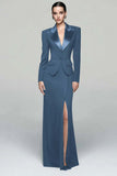 Black 2 Piece Peak Lapel Work Dress with Slit