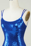 Royal Blue Tight Sequins Backless Homecoming Dress