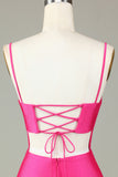 Fuchsia Sequins Lace-Up Tight Short Homecoming Dress with Slit
