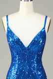 Sheath Spaghetti Straps Peacockt Blue Sequins 1920s Dress with Tassel