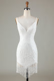 Sparkly Bodycon White Short Homecoming Dress with Beading