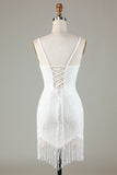 Sparkly Bodycon White Short Homecoming Dress with Beading