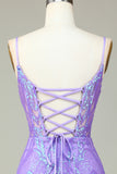 Stylish Bodycon Spaghetti Straps Lilac Sequins Corset Homecoming Dress with Criss Cross Back