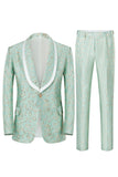 Mint Shawl Lapel One Button Jacquard Men's Prom Suits