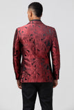 Peak Lapel Burgundy Jacquard One Button Men's Prom Blazer