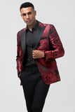 Peak Lapel Burgundy Jacquard One Button Men's Prom Blazer