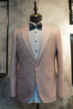 Peak Lapel Dark Blue Jacquard Men's Prom Wedding Party Suits