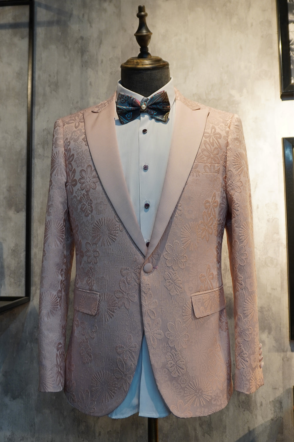 Peak Lapel One Button Dark Blue Jacquard Men's Wedding Party Suits