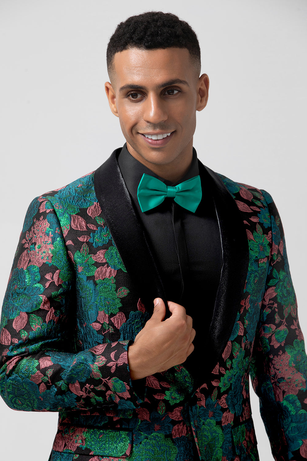 Green Jacquard Shawl Lapel One Button Men's Prom Blazer