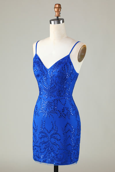 starstruck sequin dress in royal blue ZAPAKA Women Sparkly Royal Blue Sequined Tight Short Homecoming Dress Spaghetti Straps Hoco Dress, Royal Blue / US4