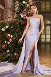 Mermaid Lilac One Shoulder Beaded Long Prom Dress with Slit