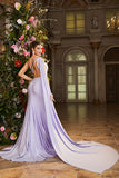 Mermaid Lilac One Shoulder Beaded Long Prom Dress with Slit