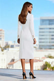 Black Pencil Midi Peak Lapel Work Dress