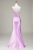 Simple Mermaid Spaghetti Straps Royal Blue Corset Prom Dress with Split Front
