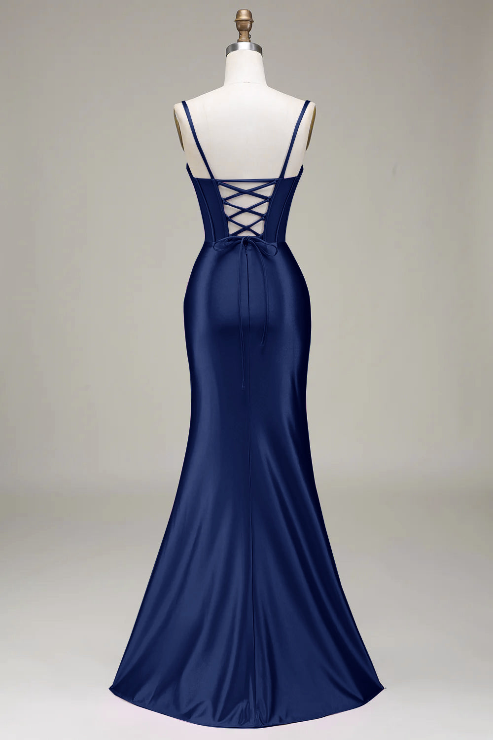 Satin Spaghetti Straps Black Prom Dress with Corset