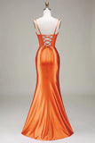 Simple Mermaid Spaghetti Straps Royal Blue Corset Prom Dress with Split Front