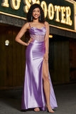 Stylish Mermaid Spaghetti Straps Purple Corset Prom Dress with Split Front