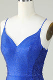 Sheath Spaghetti Straps Royal Blue Short Homecoming Dress with Beading