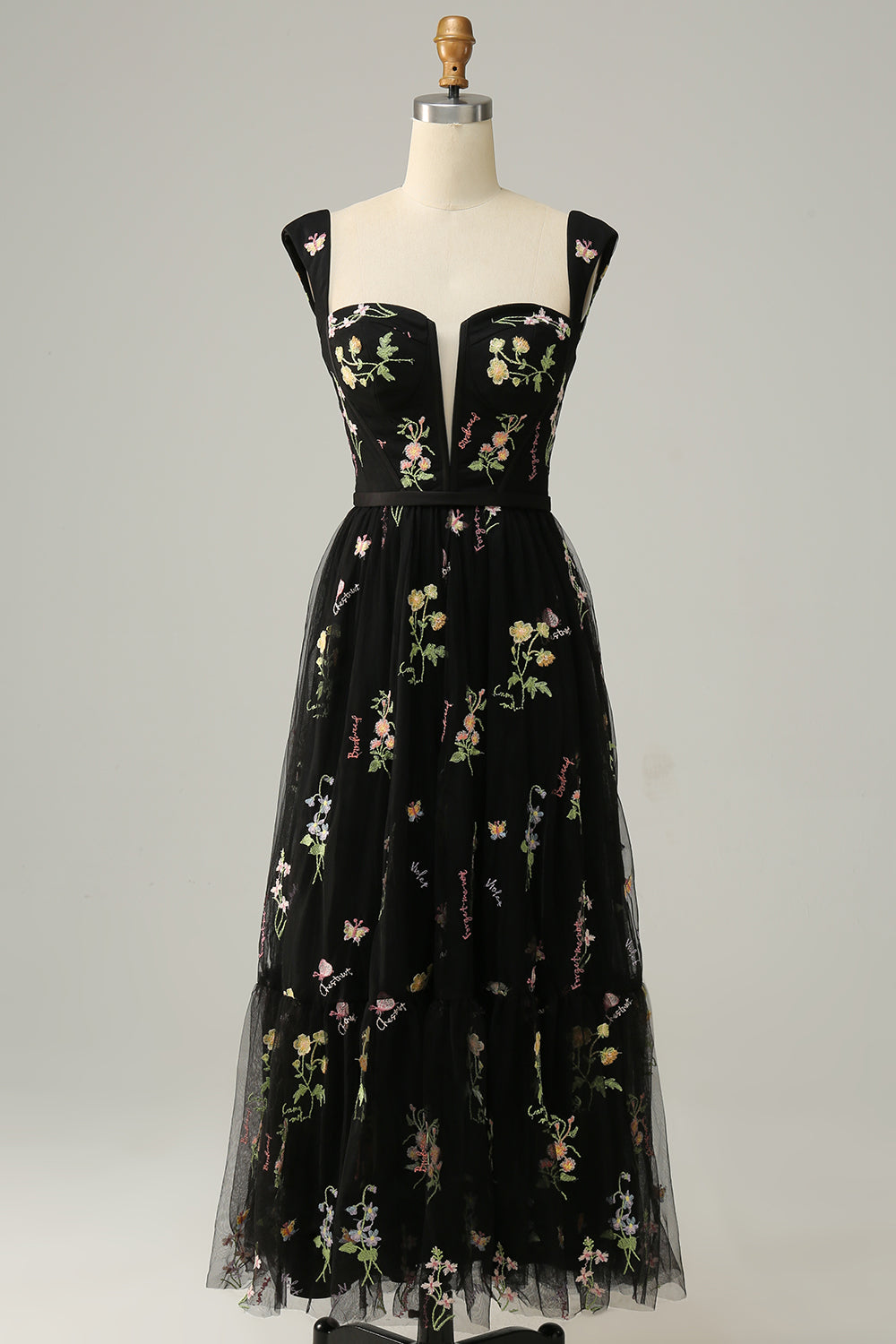 Princess A Line Champagne Long Prom Dress with Embroidery