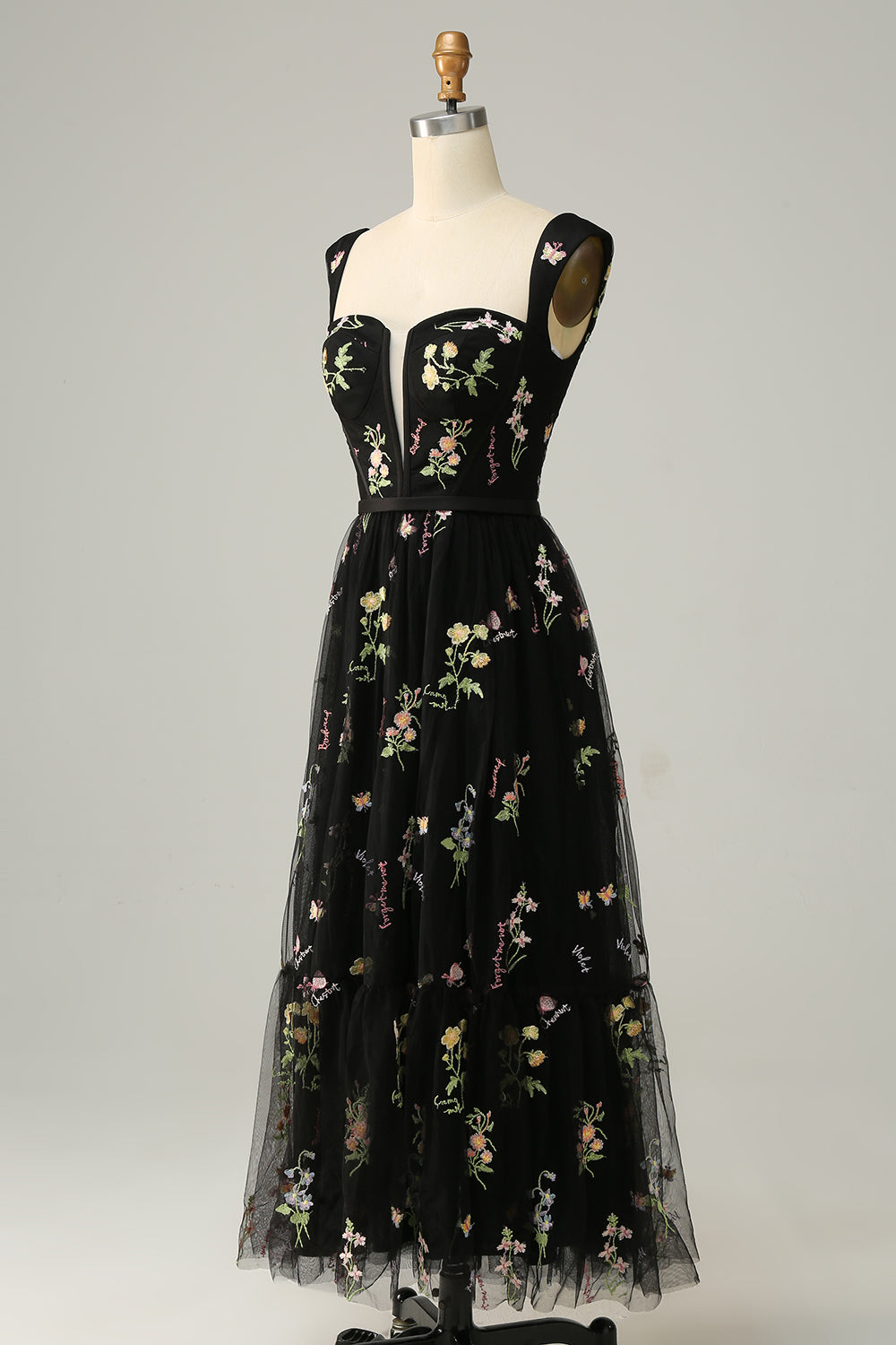 Princess A Line Champagne Long Prom Dress with Embroidery
