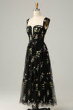 Princess A Line Champagne Long Prom Dress with Embroidery