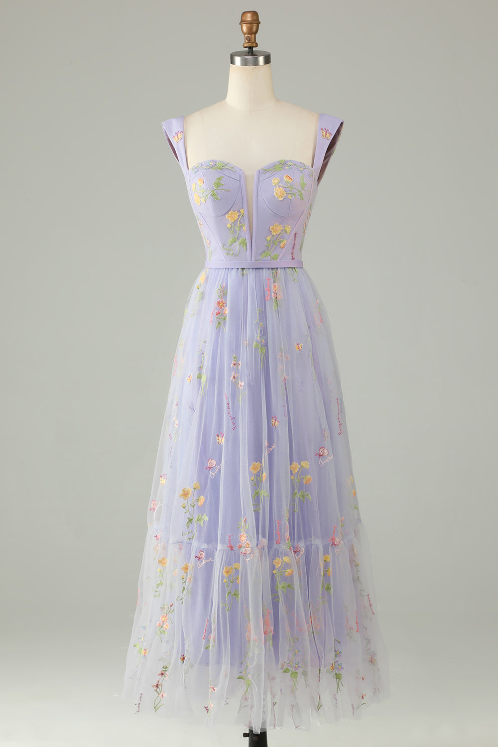 Princess A Line Champagne Long Prom Dress with Embroidery