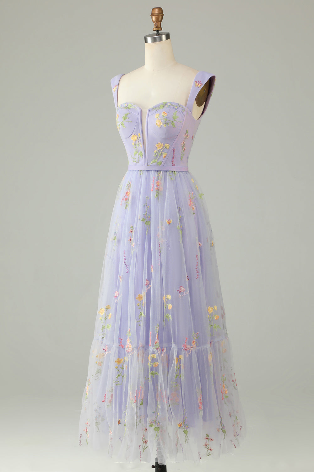 Princess A Line Champagne Long Prom Dress with Embroidery