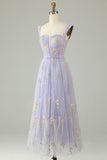 Princess A Line Champagne Long Prom Dress with Embroidery