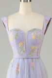 Princess A Line Champagne Long Prom Dress with Embroidery