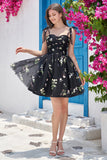 Cute A Line Black Short Homecoming Dress With Embroidery