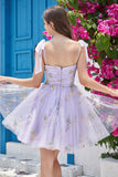 Cute A Line Lavender Short Homecoming Dress With Embroidery