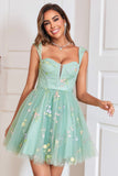 Cute A Line Sweetheart Light Green Short Homecoming Dress with Embroidery