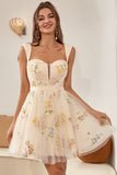 Cute A Line Sweetheart Grey Blue Short Homecoming Dress with Embroidery