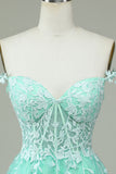 Cute A Line Spaghetti Straps Mint Short Homecoming Dress with Appliques