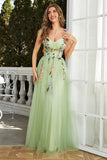 Champagne Spaghetti Straps Prom Dress With 3D Flowers