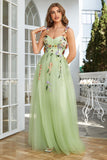 Champagne Spaghetti Straps Prom Dress With 3D Flowers