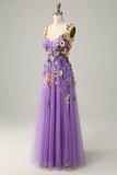 A Line Spaghetti Straps Green Prom Dress With 3D Flowers